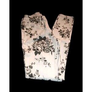 Woman Jeans Size 11 Skinny Leg White Floral Rhinestones Vintage 80s 90s Retro